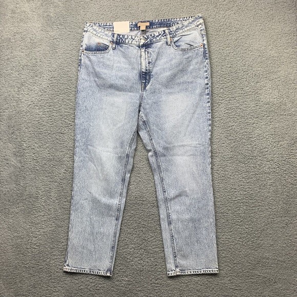 H & M Jeans Womens XL Straight Leg High Waist Acid Wash NWT - Picture 1 of 16